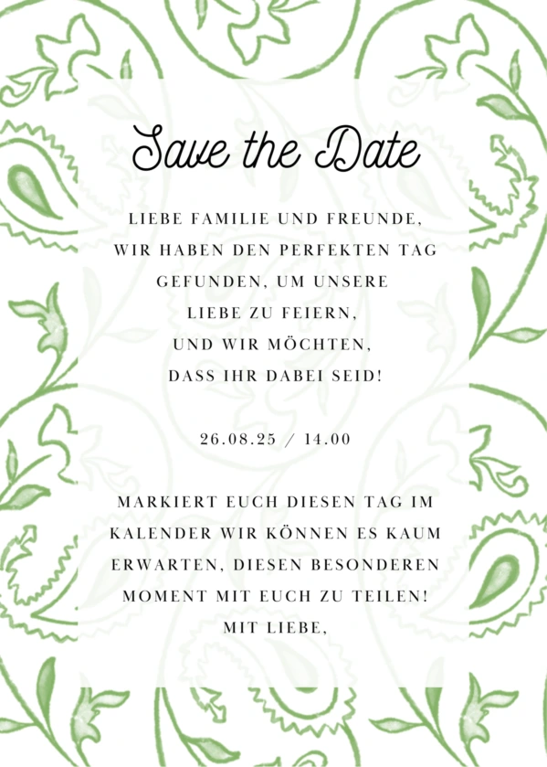 Save the date - Einladungskarte Beispiel für eine Save the date-card